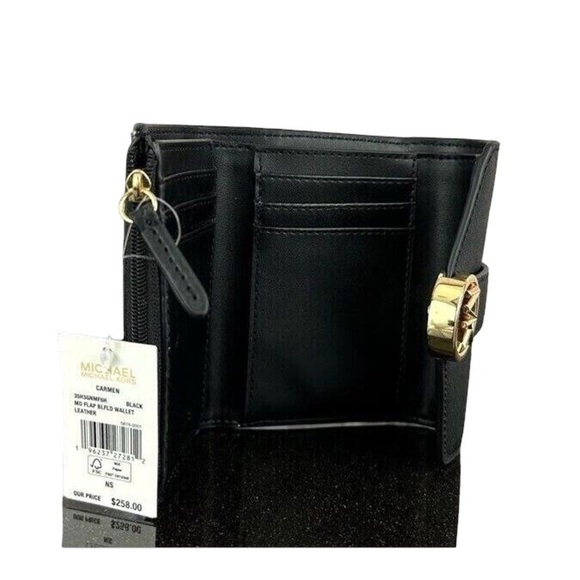 Michael Kors Carmen Leather Haircalf Medium Flap Bifold Wallet Bag Black, NWT - Picture 4 of 7